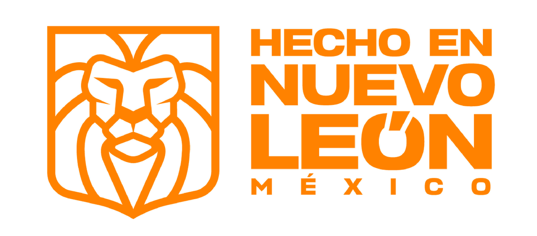 Logotipo o sello dorado de Hecho en Nuevo León para productos locales