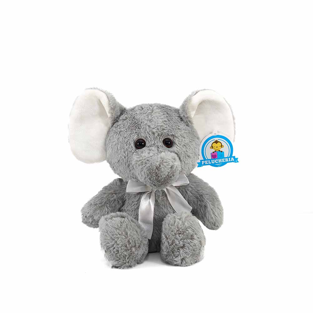 Elefante de peluche gris con orejas grandes y trompa suave, perfecto para toda ocasión