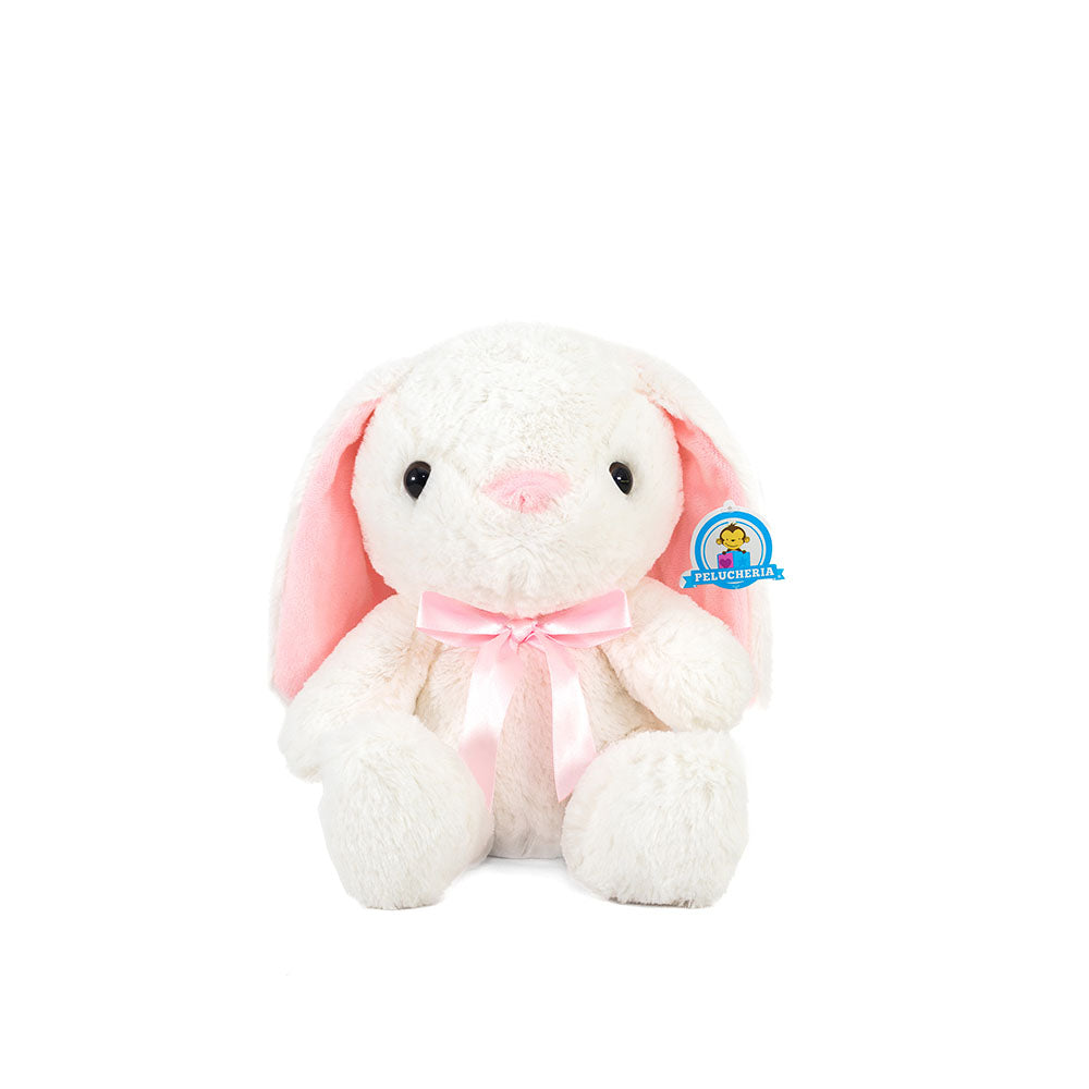 conejo de peluche con moño color rosa, perfecto para eventos, decoraciones y reventa