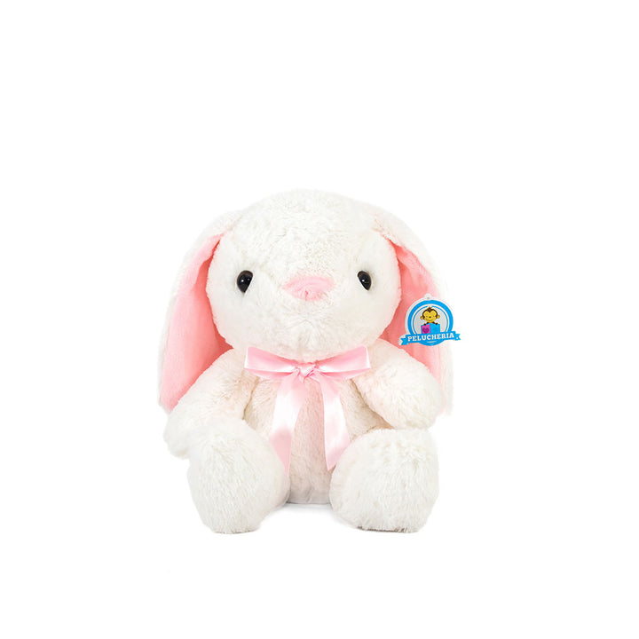 conejo de peluche con moño color rosa, perfecto para eventos, decoraciones y reventa
