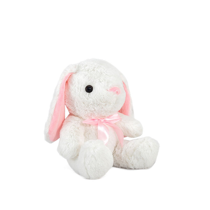 conejo de peluche con moño color rosa, perfecto para eventos, decoraciones y reventa
