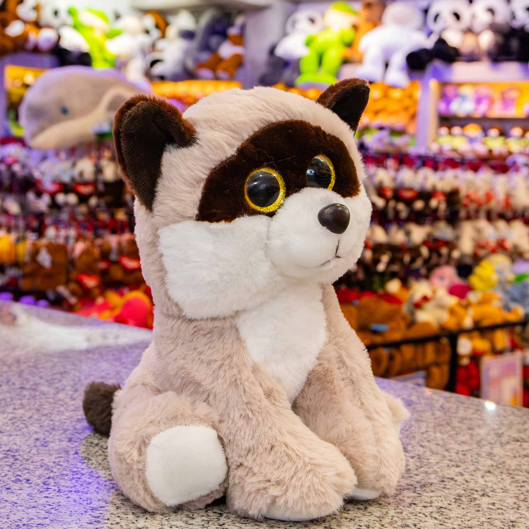 Set de 9 piezas Zoológico de peluche animales de 25 cm, perro, gato, conejo, panda, oso, rana, chango, mapache y elefante