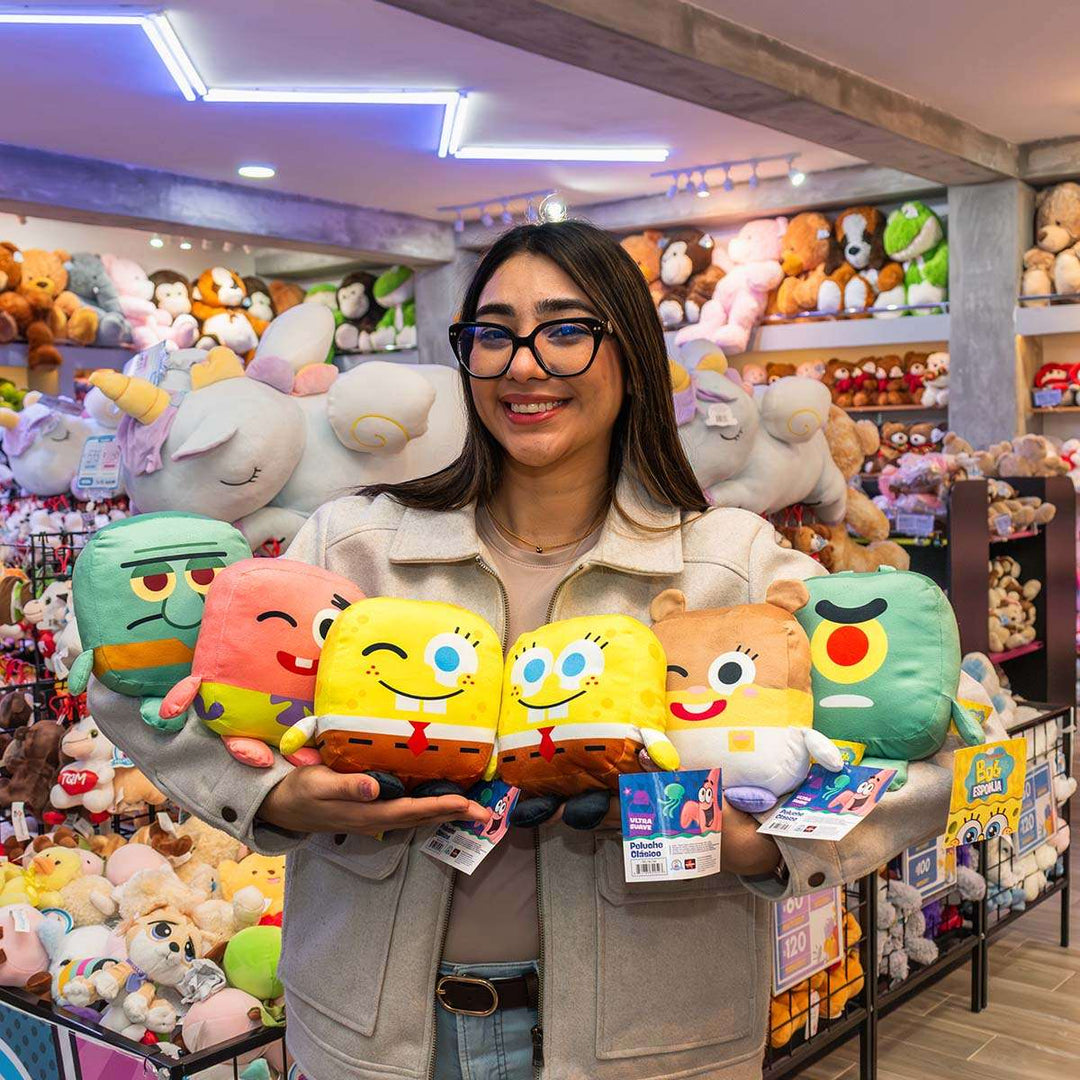 Bob Esponja de peluche Kawaii Cubes 18 cm, peluches de licencias. Personajes de Bob esponja, Calamardo, Arenita , Plantón y Patricio 