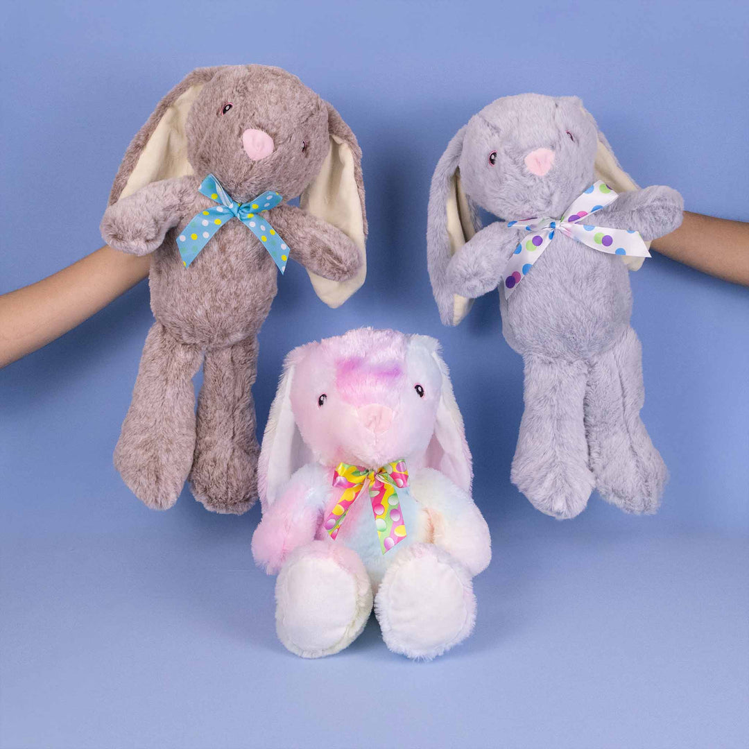 Set de 3 piezas Conejos de peluche Clásico 27 cm , conejos de peluche al mayoreo, para eventos y decoraciones