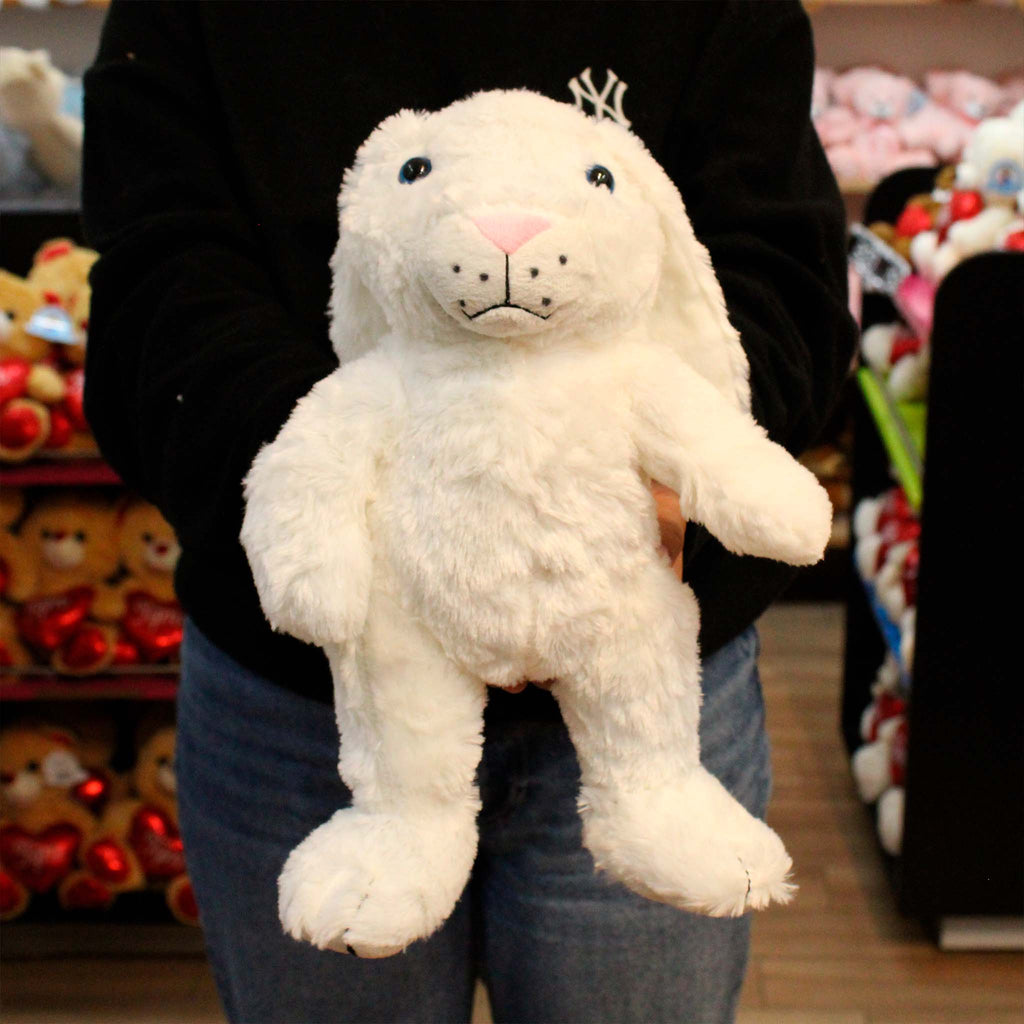 Conejo de peluche color blanco, ideal para tiendas de regalo y mayoristas