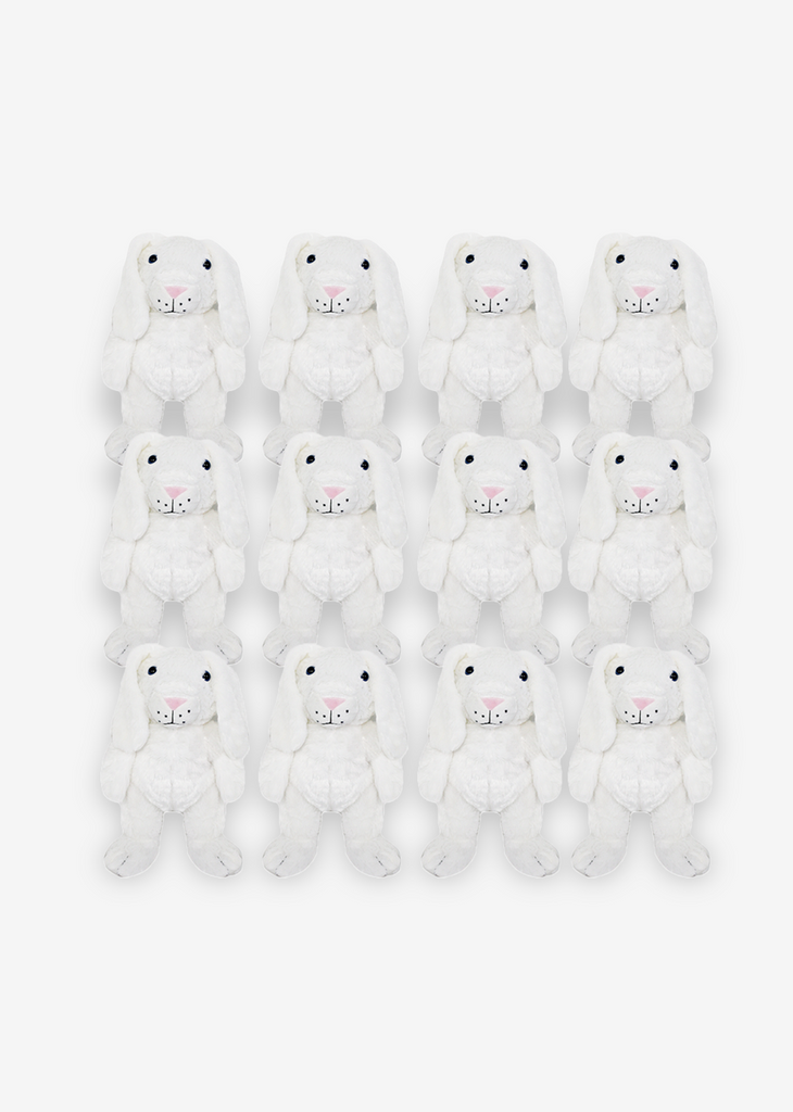 Conejo de peluche color blanco, ideal para tiendas de regalo y mayoristas