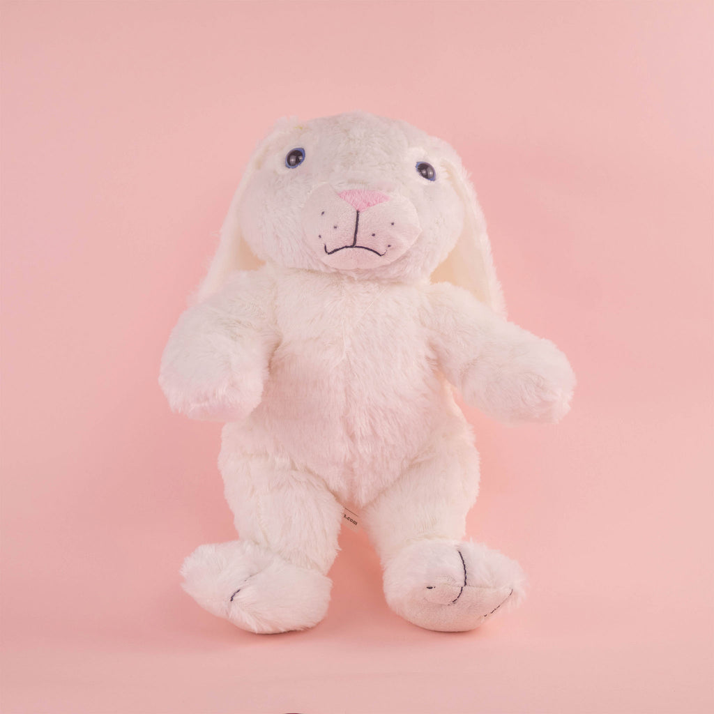 Conejo de peluche color blanco, ideal para tiendas de regalo y mayoristas