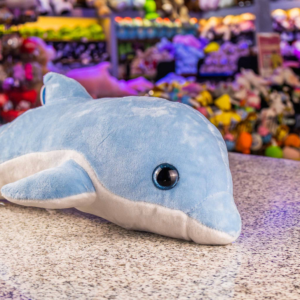 Delfín de peluche color azul, perfecto para regalar. Peluches marinos al mayoreo