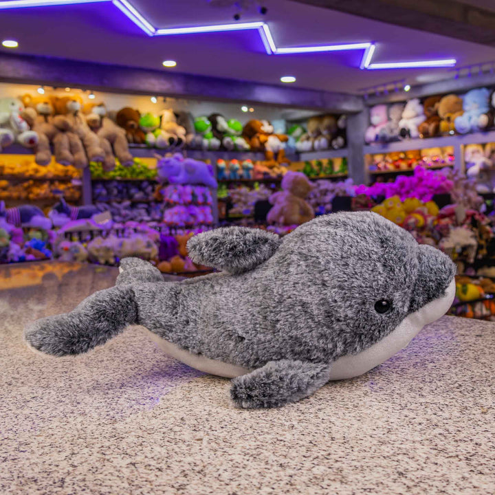 Delfín de peluche Ocean 38 cm , delfín color gris, perfecto para decorar eventos o fiestas infantiles 