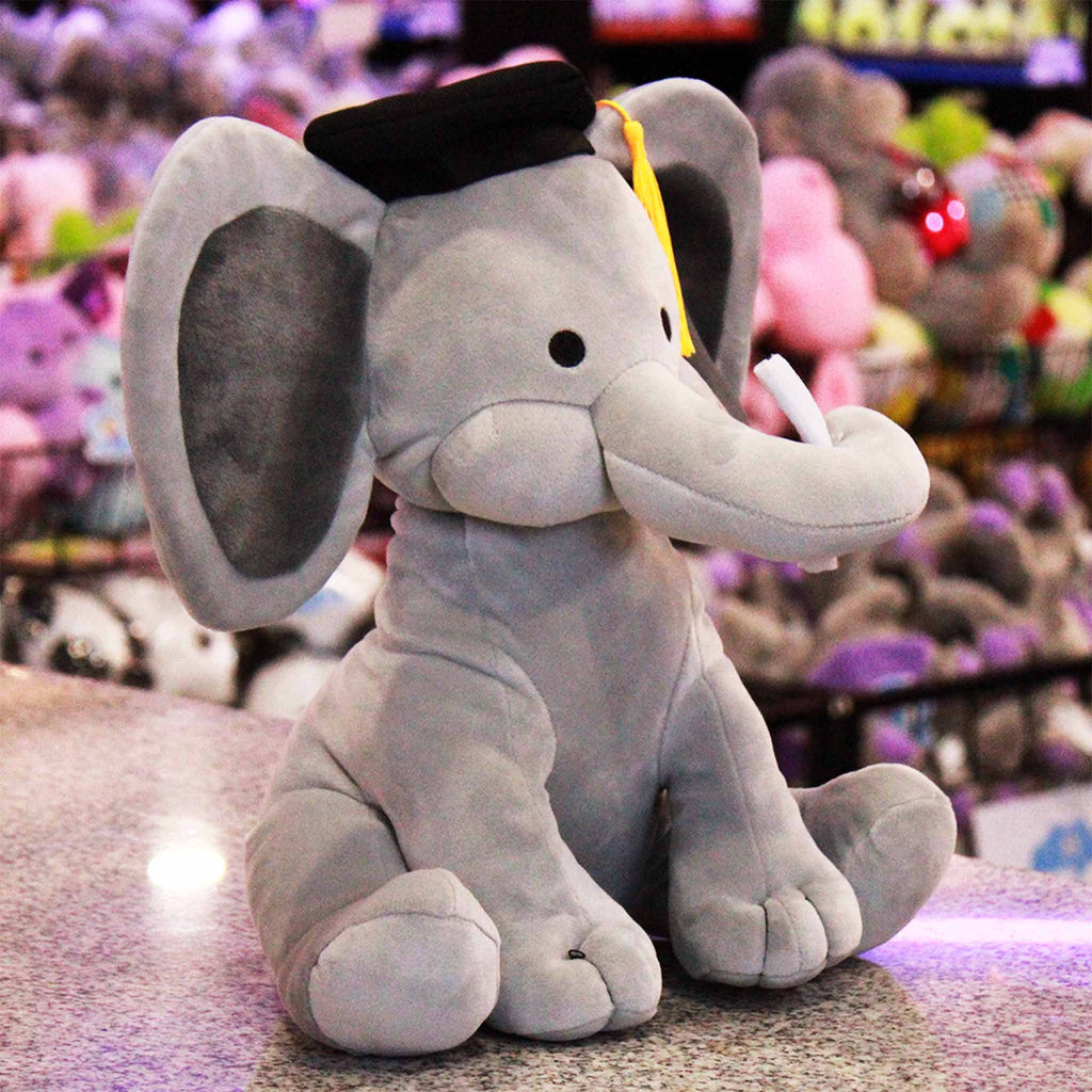 Elefante de peluche color gris, peluche de graduación, ideales para regalar en este día tan especial 