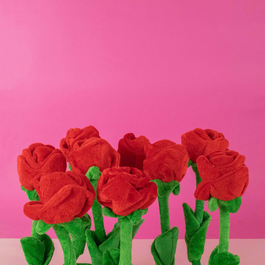 Flor de peluche color rojo para regalar en San Valentín, peluches al mayoreo. 