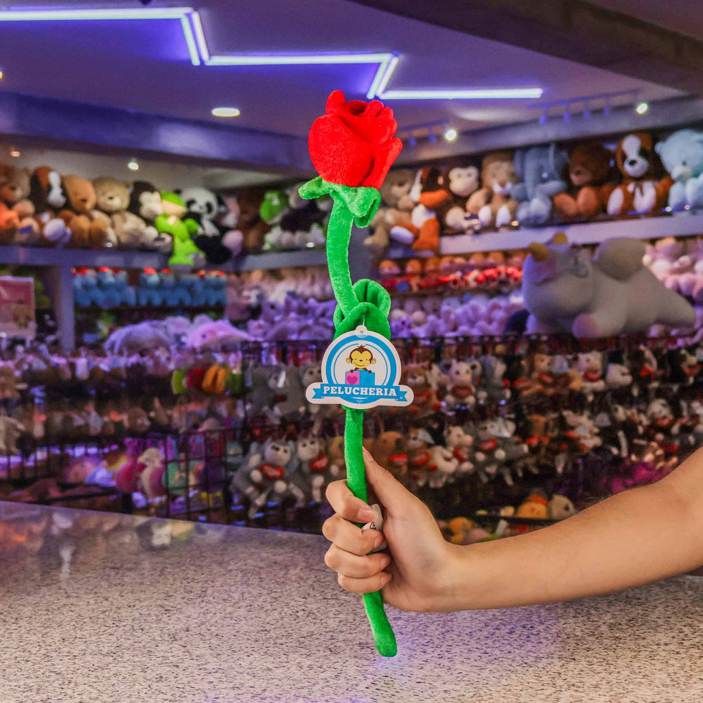 Flor de peluche color rojo para regalar en San Valentín, peluches al mayoreo. 