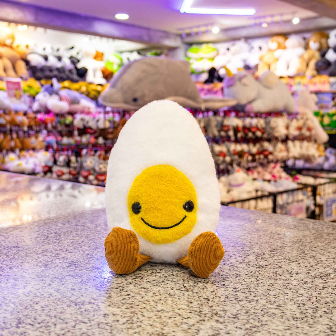 Huevo de peluche Yemi, peluche de comida, color blanco con amarillo
