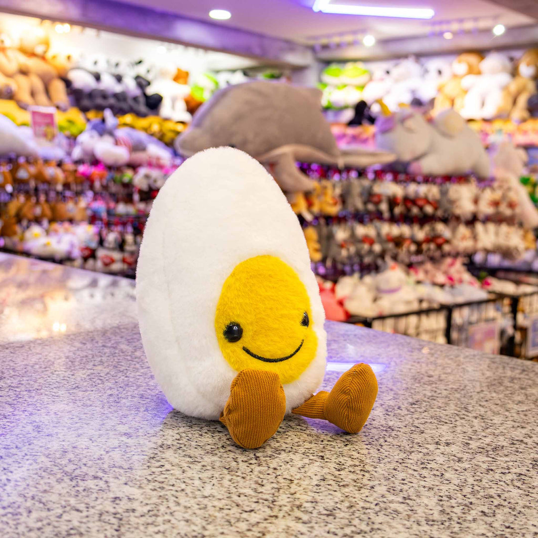 Huevo de peluche Yemi, peluche de comida, color blanco con amarillo
