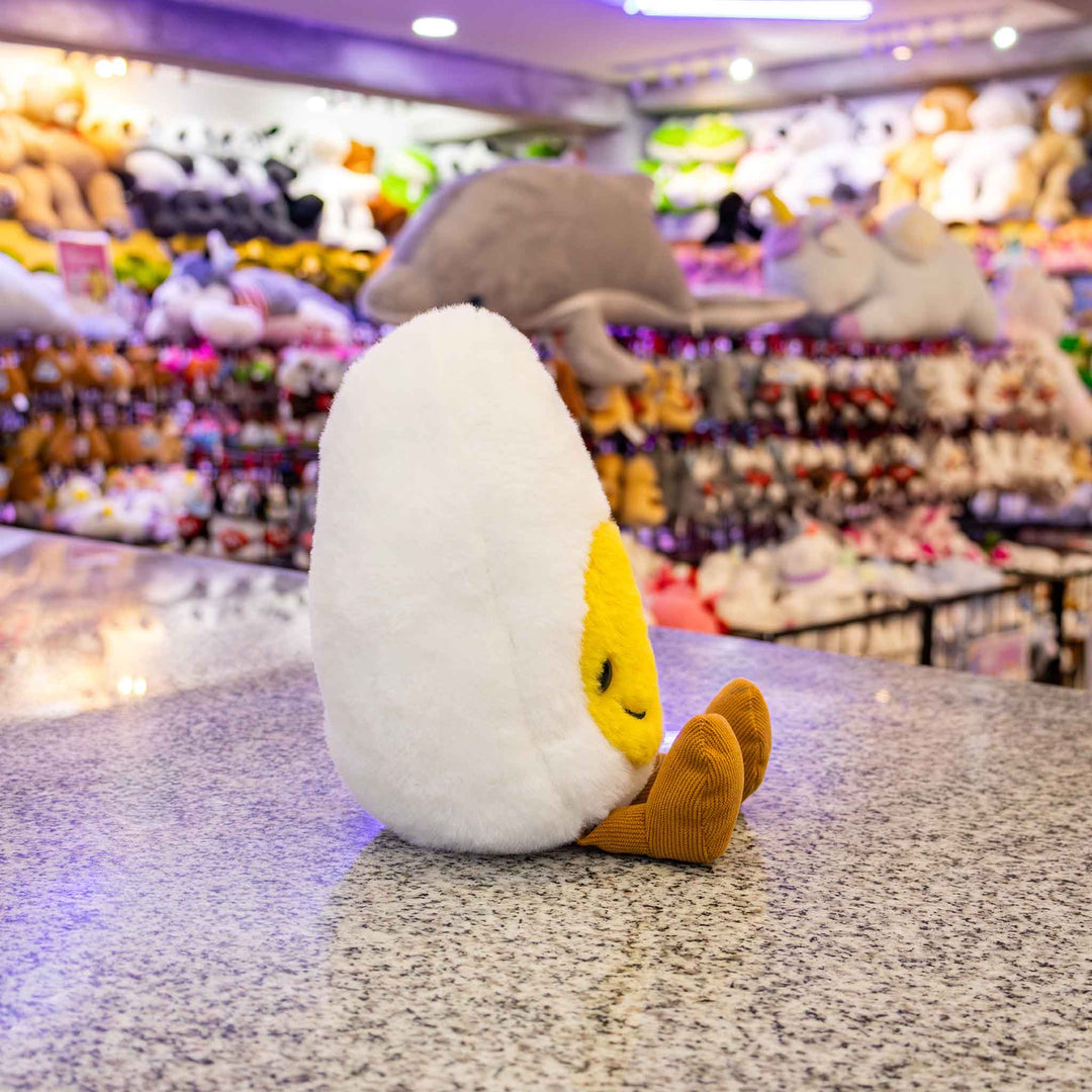 Huevo de peluche Yemi, peluche de comida, color blanco con amarillo

