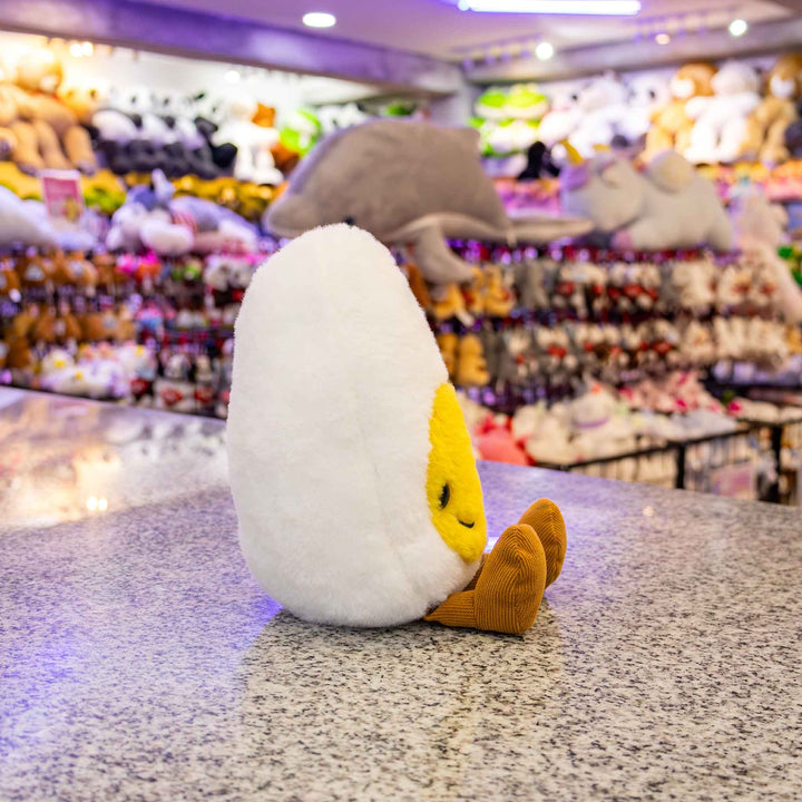 Huevo de peluche Yemi, peluche de comida, color blanco con amarillo
