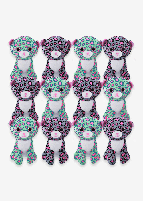 Leopardo de peluche al mayoreo, detalles brillantes. Ideales para tiendas de regalos y distribuidores 