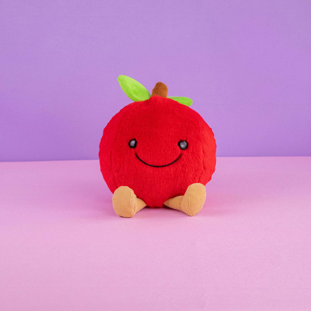 Manzana de peluche Appy 14 cm PIUINIKI. Peluche de manzana con cara feliz en color rojo