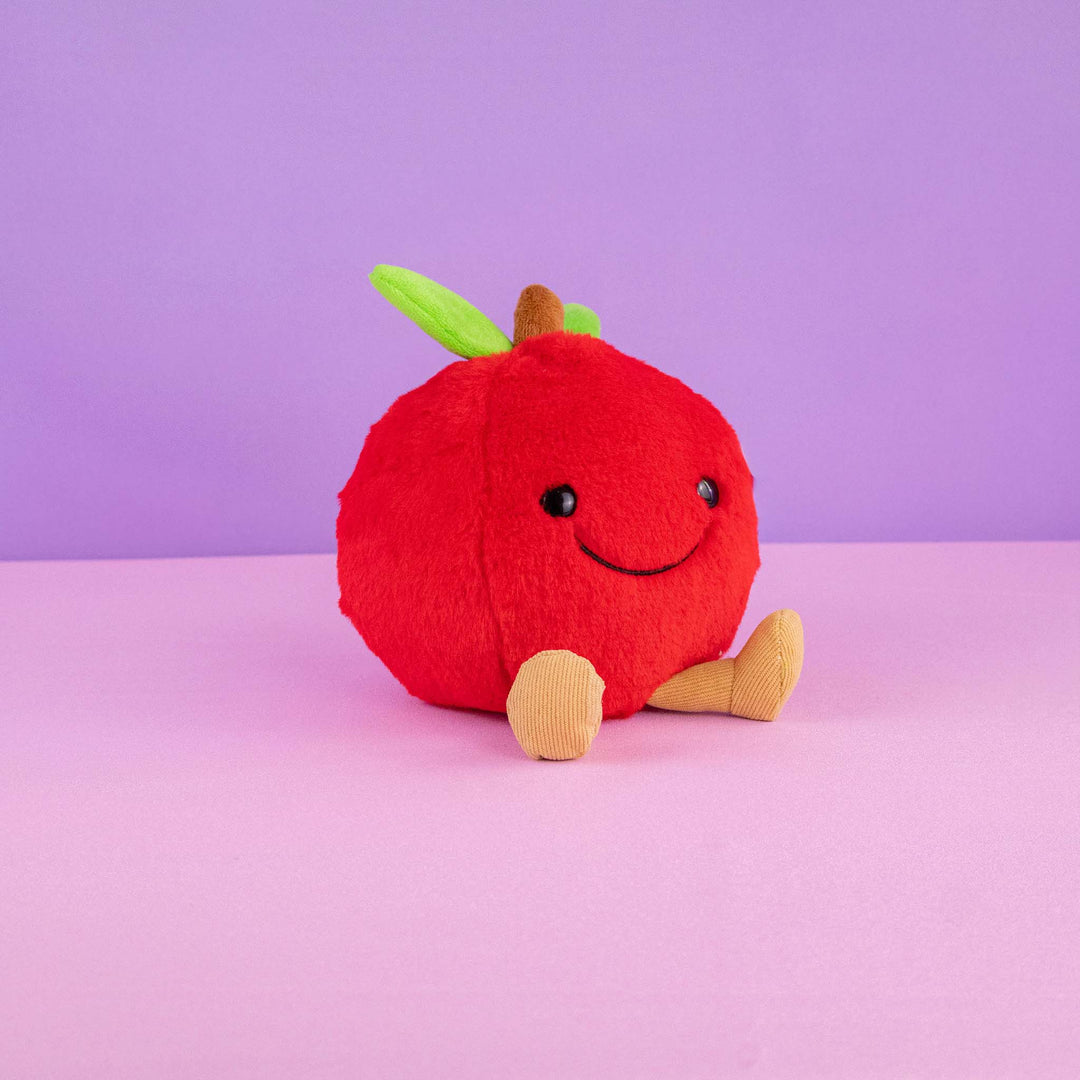 Manzana de peluche Appy 14 cm PIUINIKI. Peluche de manzana con cara feliz en color rojo