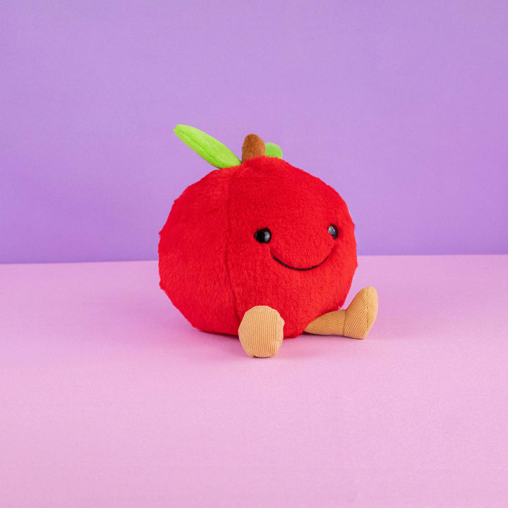Manzana de peluche Appy 14 cm PIUINIKI. Peluche de manzana con cara feliz en color rojo