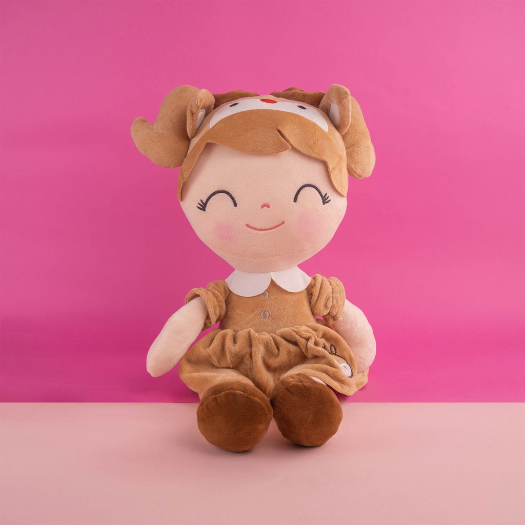 Muñeca de peluche, color café, perfecta para regalar. Tiernos detalles