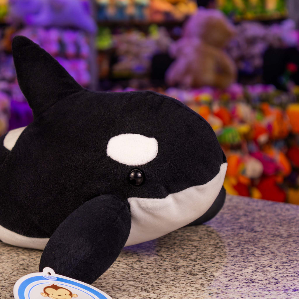 Orca de peluche al mayoreo, con detalles brillantes. Ideal para distribuidores. Variedad y materiales de calidad