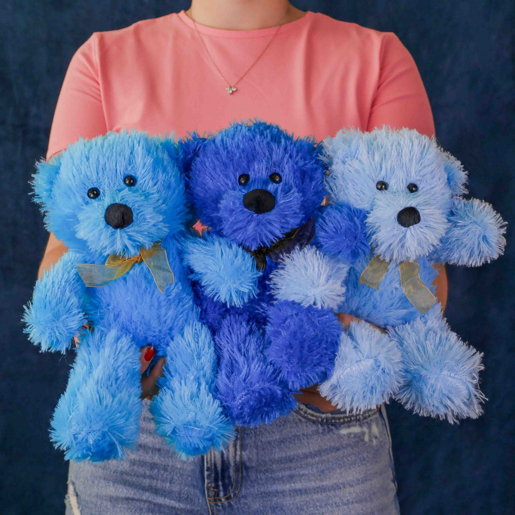 Oso de peluche color azul suave y esponjoso ideal para regalo de bebé o niño
