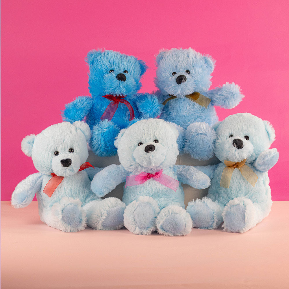 Oso de peluche color azul suave y esponjoso ideal para regalo de bebé o niño
