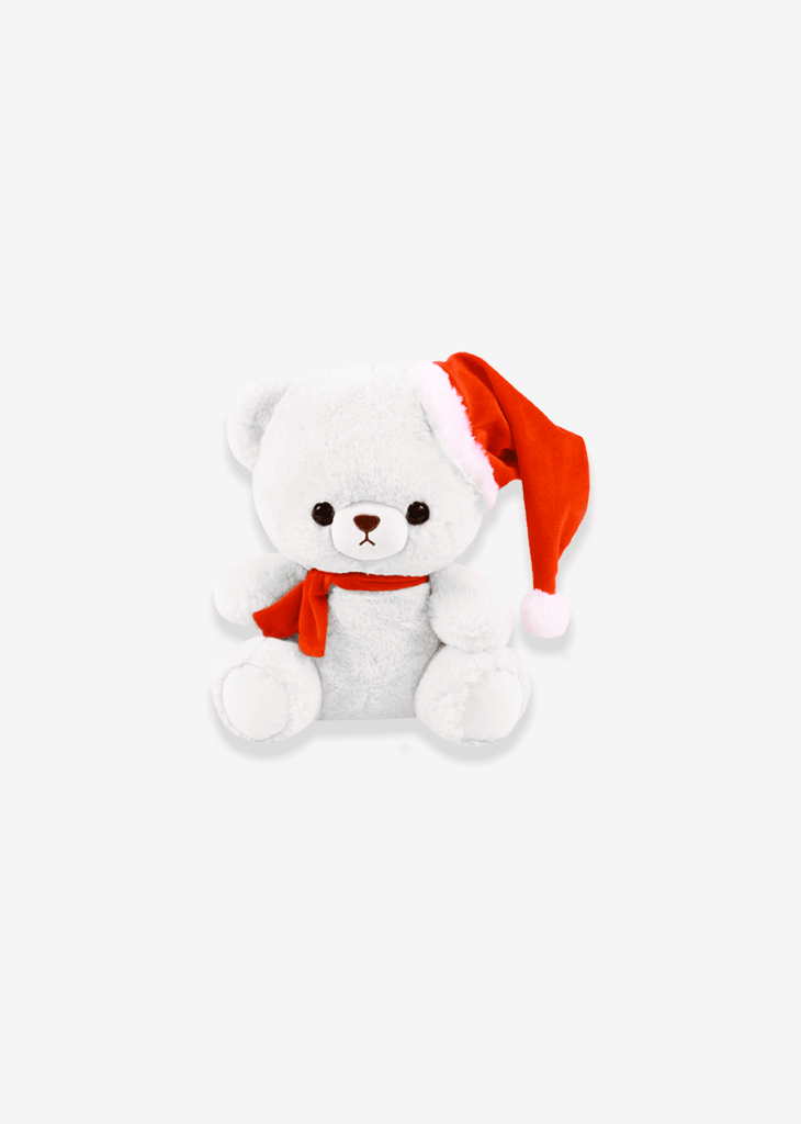 Oso navideño de peluche, con gorrito y bufanda, perfecto para regalar esta navidad