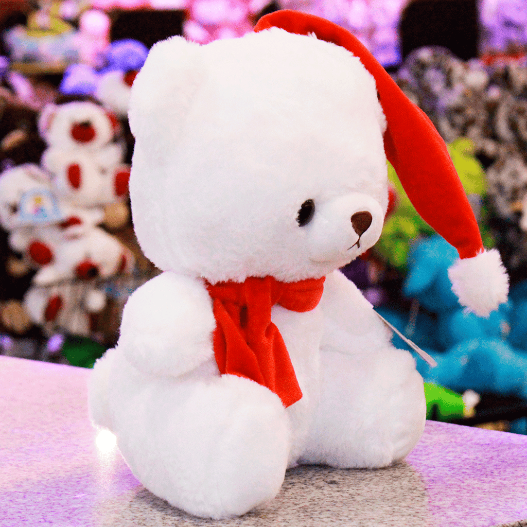 Oso navideño de peluche, con gorrito y bufanda, perfecto para regalar esta navidad