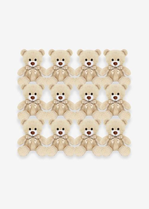 Oso de peluche color café, suave, sentado y con moño, ideal para regalo, baby showers, eventos y fiestas. Peluches al mayoreo 