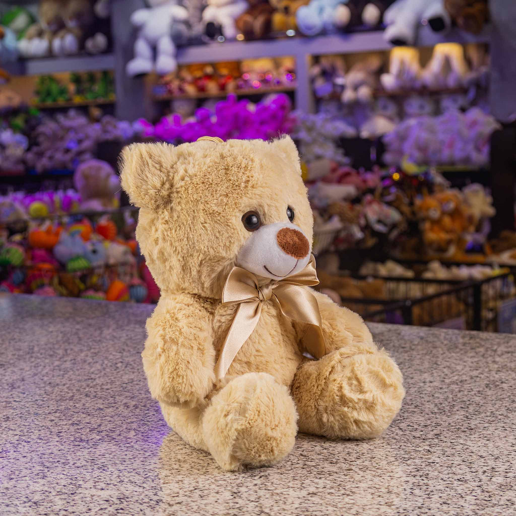 Oso de peluche color café perfecto para baby shower, decoración de eventos. Peluches al mayoreo