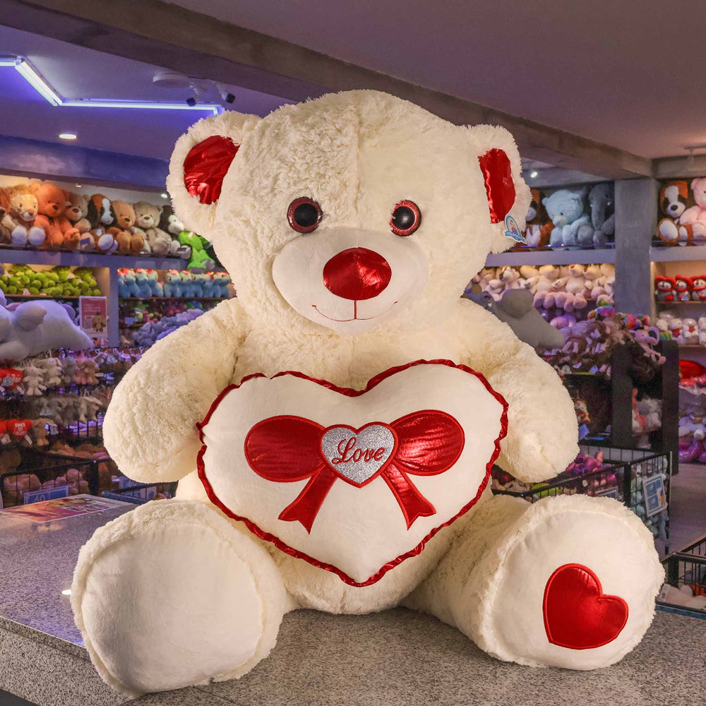 Oso de peluche Rechoncho Blanco Corazón Rojo 152 cm - Pelucheria