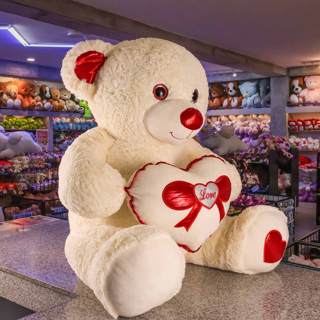 Oso de peluche Rechoncho Blanco Corazón Rojo 152 cm - Pelucheria