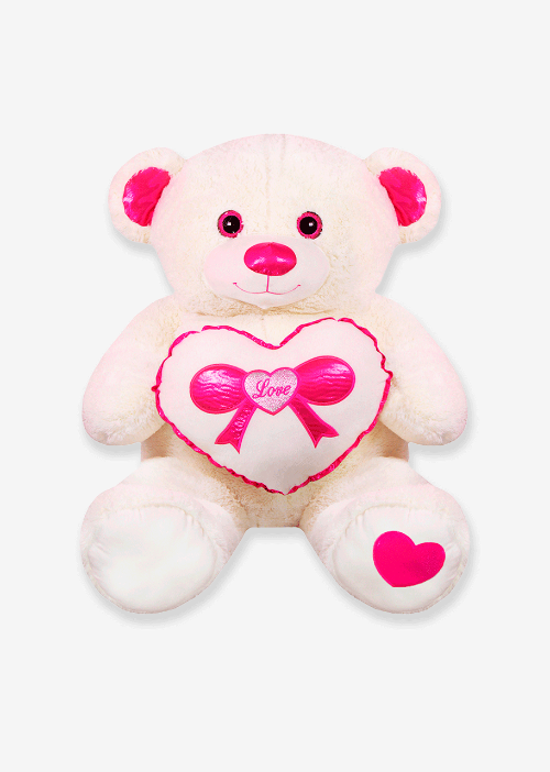 Oso de peluche Rechoncho Blanco Corazón Rosa 152 cm - Pelucheria