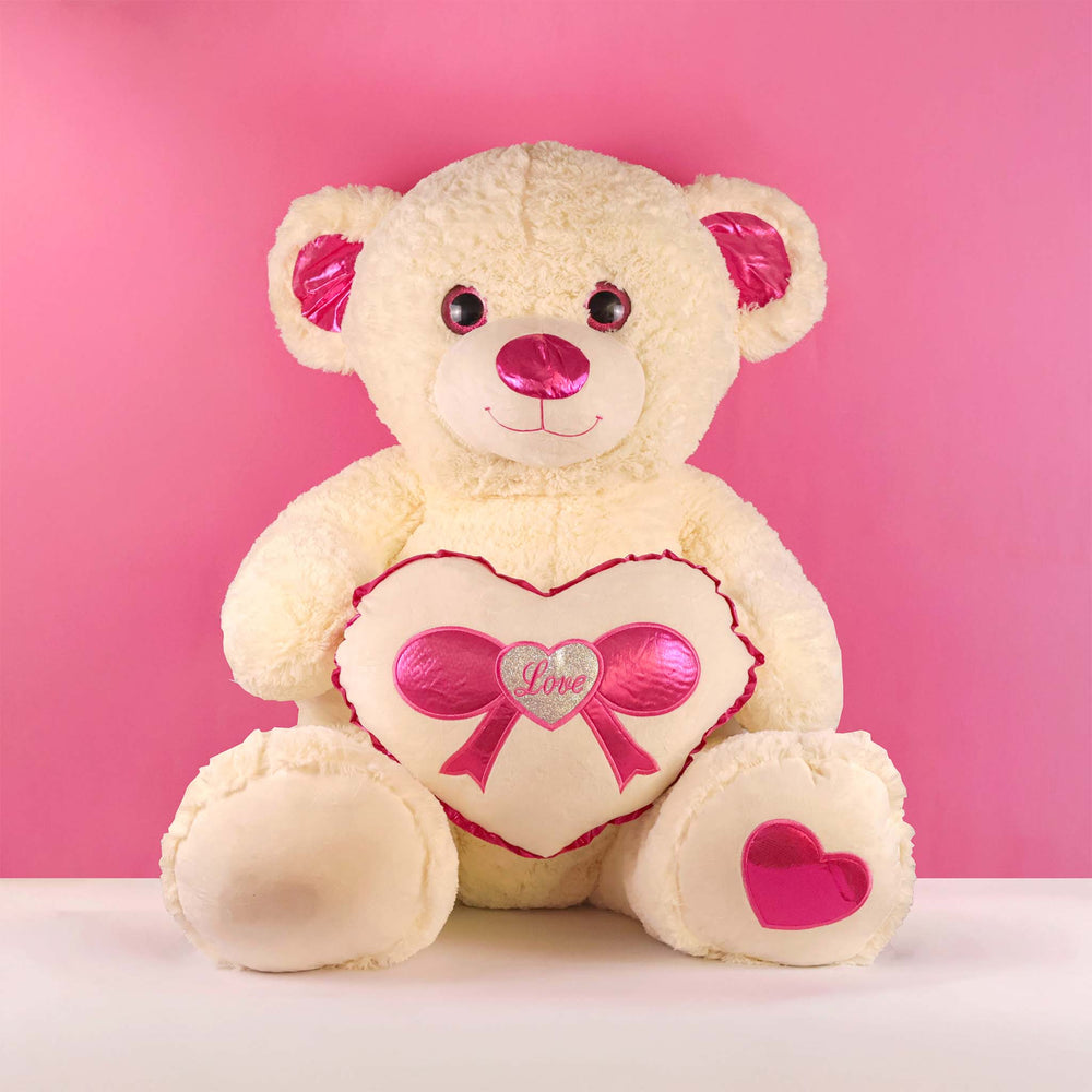 Oso de peluche Rechoncho Blanco Corazón Rosa 152 cm - Pelucheria