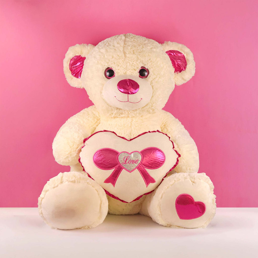 Oso de peluche Rechoncho Blanco Corazón Rosa 152 cm - Pelucheria