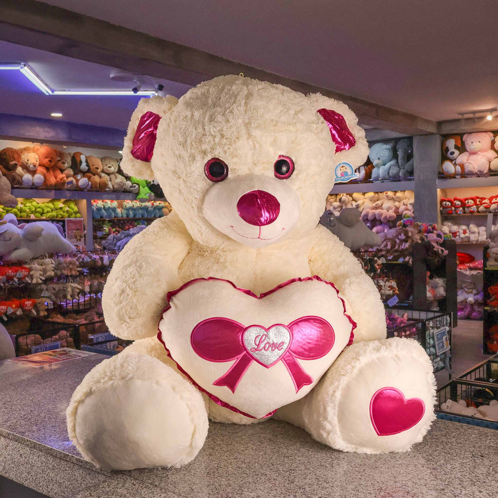 Oso de peluche Rechoncho Blanco Corazón Rosa 152 cm - Pelucheria