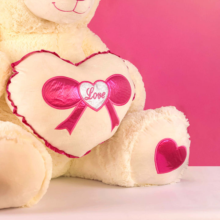 Oso de peluche Rechoncho Blanco Corazón Rosa 152 cm - Pelucheria