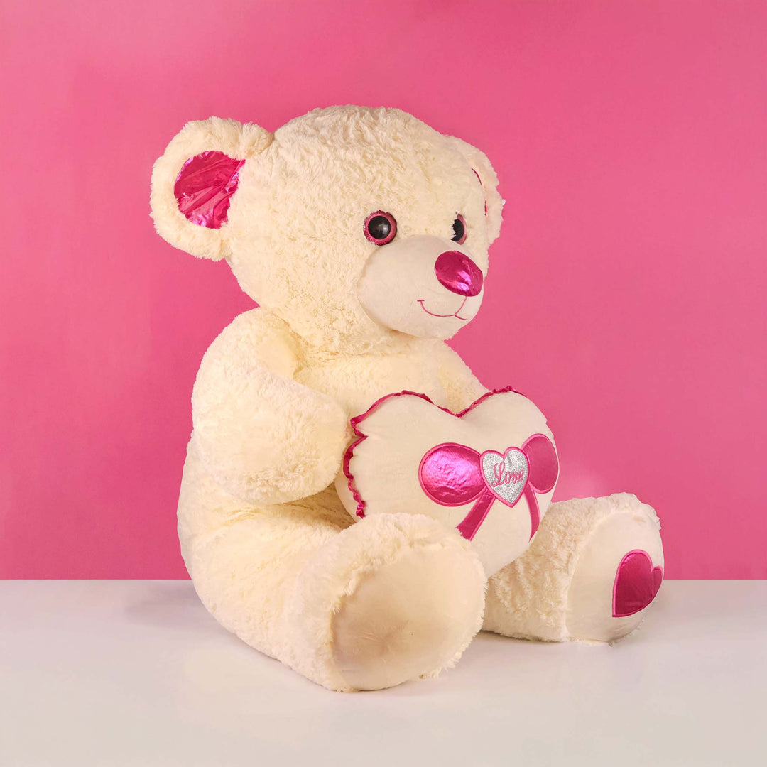 Oso de peluche Rechoncho Blanco Corazón Rosa 152 cm - Pelucheria