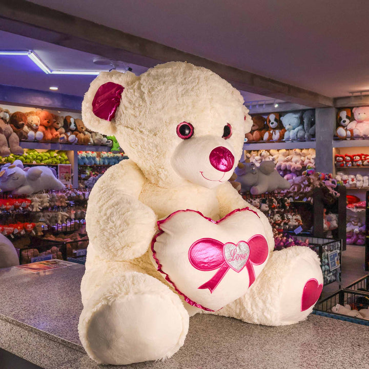 Oso de peluche Rechoncho Blanco Corazón Rosa 152 cm - Pelucheria