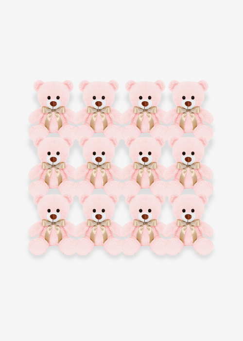 Osos de peluche color rosa con moño dorado. Peluches al mayoreo