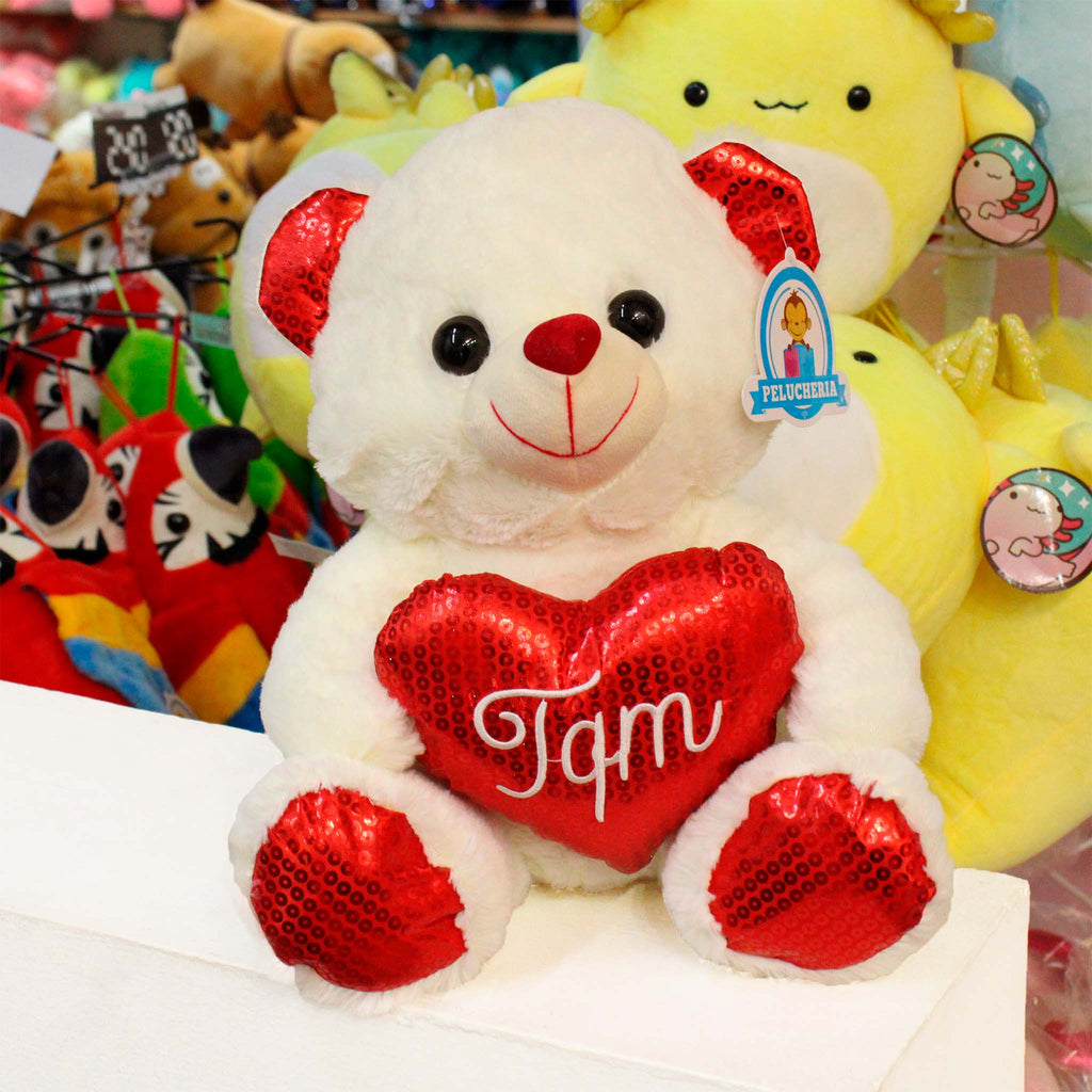 Oso de peluche con corazón color blanco, ideal para San Valentín 