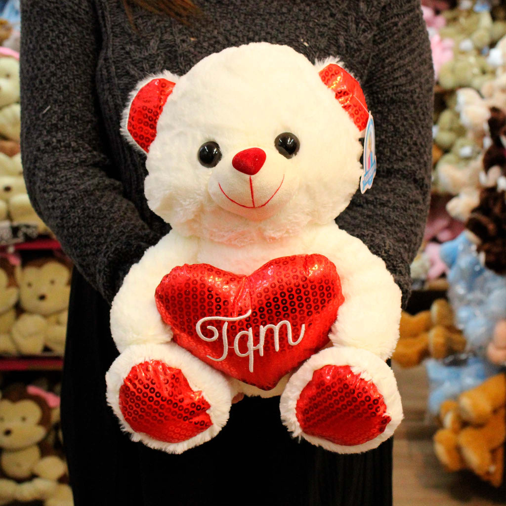 Oso de peluche con corazón color blanco, ideal para San Valentín 