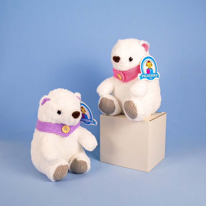 Osos de peluche para navidad, peluches con bufanda, oso polares de peluche. Peluches para regalar.