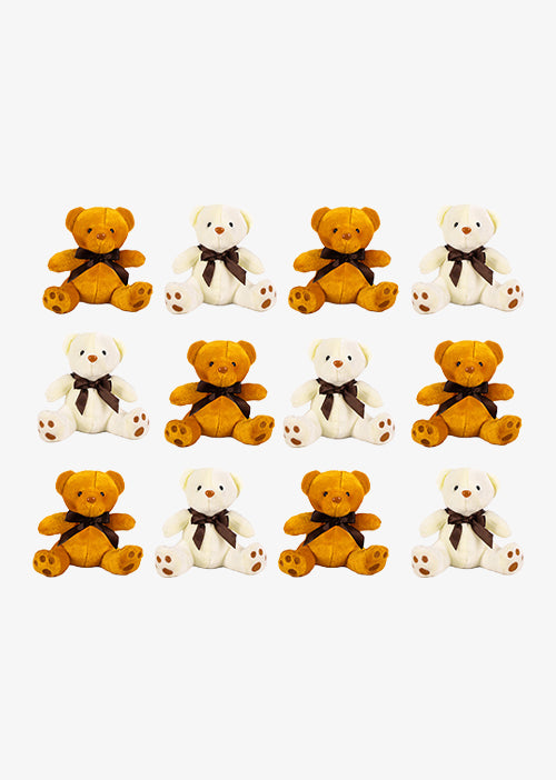 Osos de peluche al mayoreo en colores blanco y café, perfectos para decoración y eventos