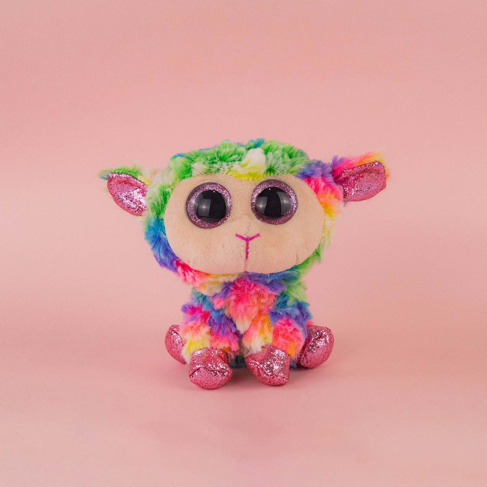 Borrego de peluche Tiedye Titi 15 cm  colores tiedye y ojos brillantes