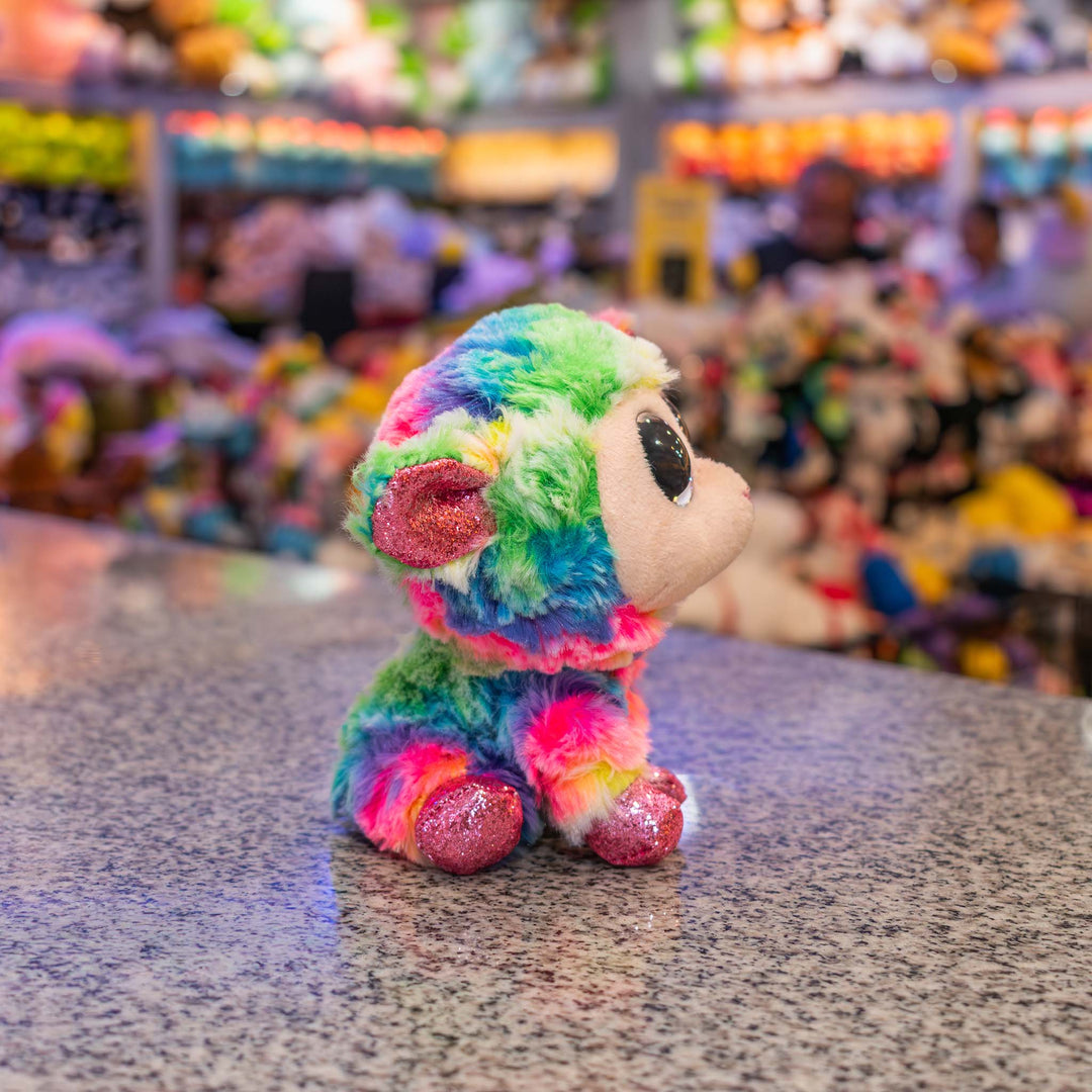 Borrego de peluche Tiedye Titi 15 cm  colores tiedye y ojos brillantes
