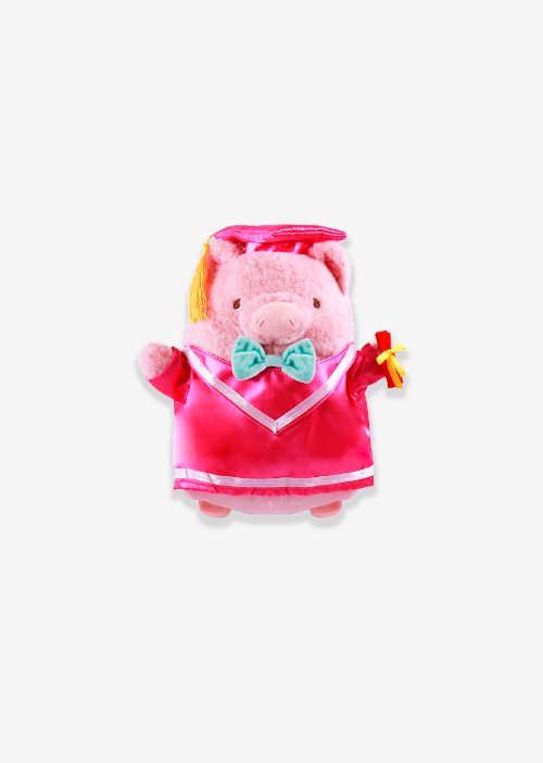 Cerdito de peluche para graduaciones. Ideal para negocios, mayoristas y tiendas de regalos