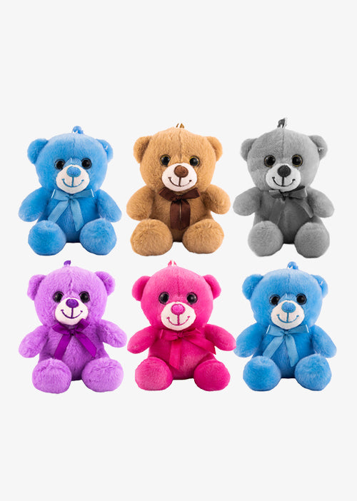 Set de 12 Piezas Llavero de peluche Osito Baby 12 cm - Pelucheria
colores café, gris, rosa y azul. Llaveros de peluche coleccionables